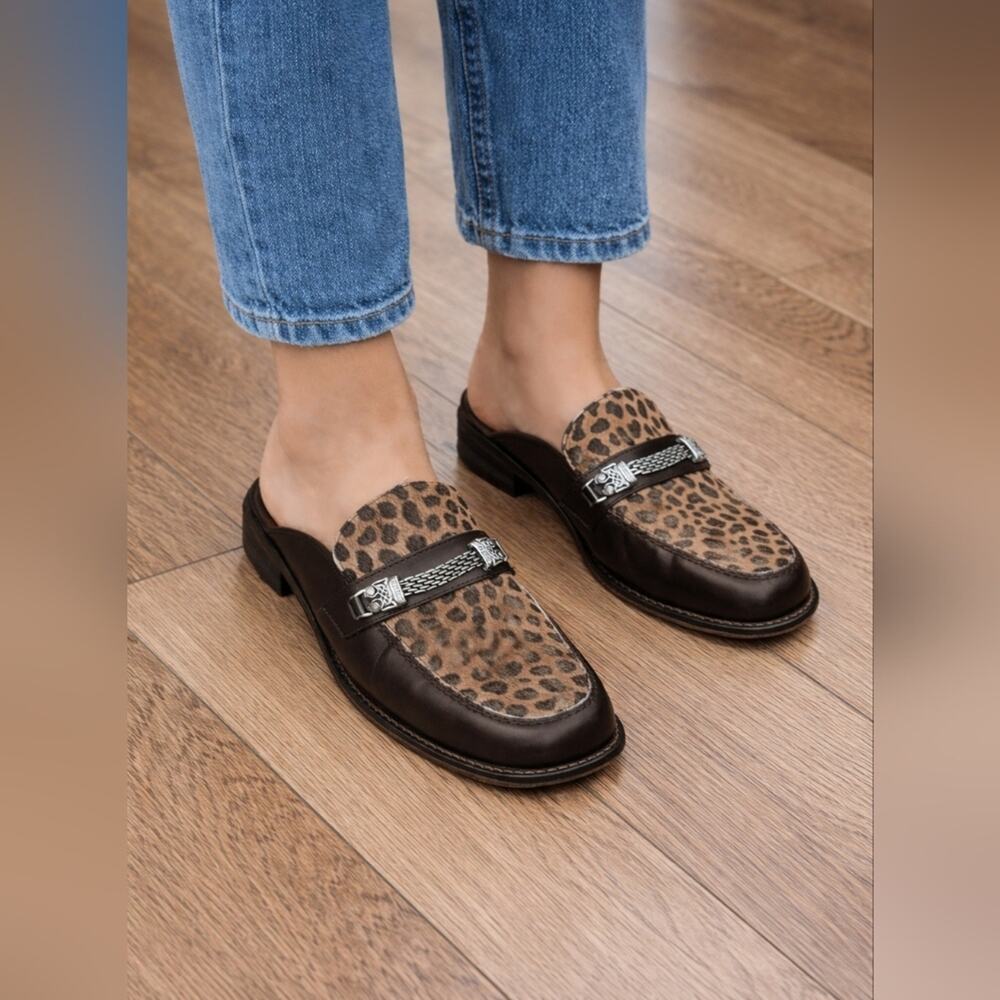 Brighton Leopard Print Slip-On Loafers with Brown Leather Sz. 7.5N